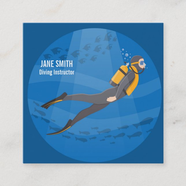 Tauchlehrer Tiefseetauchen Quadratische Visitenkarte (Vorderseite)