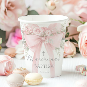 Tauf-Blumenrosa Schleife für Baby Mädchen Pappbecher