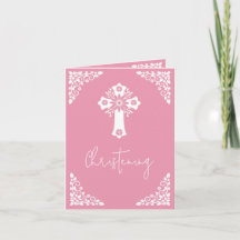 Tauf-Einladung Florales Kreuz Rosarot