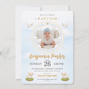 Tauf-Einladung für Baby Jungen mit Foto Einladung
