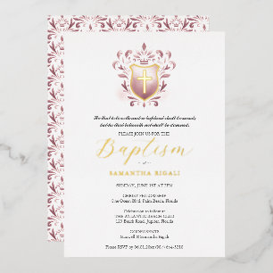 Tauf Einladung für Mädchen Dusty Rose Wappen