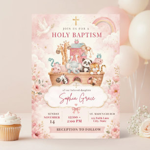 Tauf-Einladung für Mädchen Rosa Arche Noah Einladung