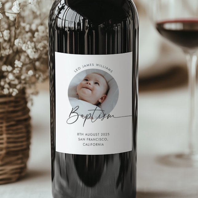 Tauf Foto Danke Weinetikett (Zazzle Baptism Photo Thank You Wine Label)