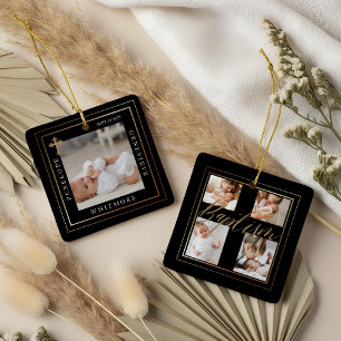 Tauf-Kalligrafie-Foto-Collage Schwarz & Gold Keramikornament