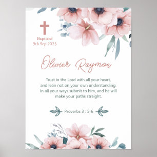 Tauf Mädchen Hübsche Rosa Blumen Poster