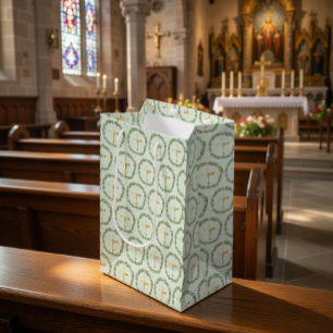 Tauf-Olivenkranz & Goldenes Kreuz Mittlere Geschenktüte