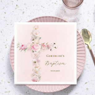 Tauf rosa Blumenkreuz Serviette