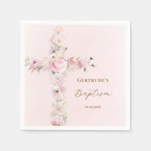 Tauf rosa Blumenkreuz  Serviette