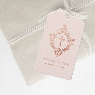 Tauf-Rosa Mädchen Vintage Roségold Wappenkreuz Geschenkanhänger