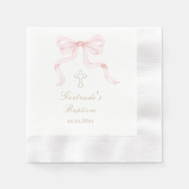 Tauf rosa Schleife Baby Mädchen  Serviette (Vorderseite)
