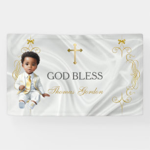 Taufbanner für Babyjungen mit goldenem Kreuz Banner