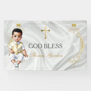 Taufbanner für Jungen aus Gold mit Kreuz Banner