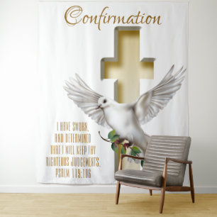 Taufbanner mit Taube und Kreuz zur Konfirmation Wandteppich