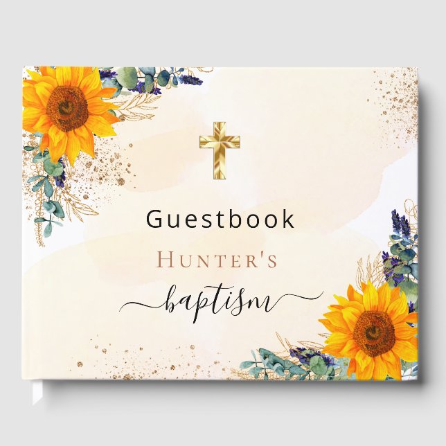 Taufbecken Sonnenblumen Eukalyptusgrün Foto Gästebuch (Vorderseite)