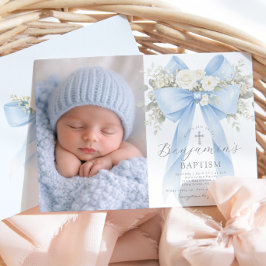 Taufbild für Babyjungen Florales Eukalyptusband Einladung