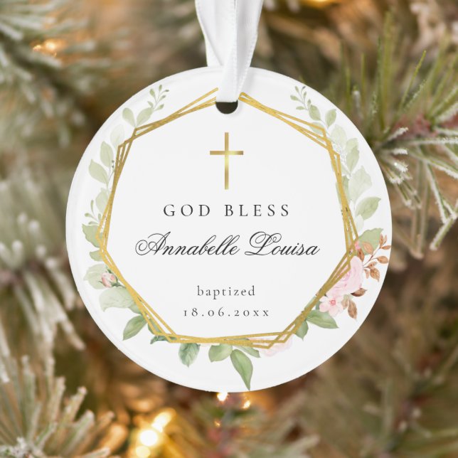Taufbild Goldkreuz Ornament (Baum)