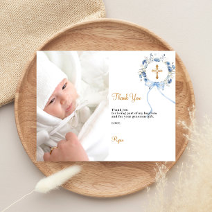 Taufblaue Blumenkranz-Foto-Dankeskarten