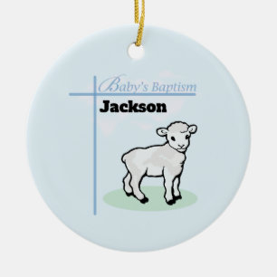 Taufblauer Jungenlämmer, anpassbar Keramik Ornament
