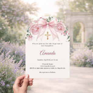 Taufbogen Rosa Elfenbein Blumen Mädchen Kreuz Boge Einladung