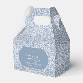 Taufdanksagung für Jungen, blau-weißes Blumenmuste Geschenkschachtel
