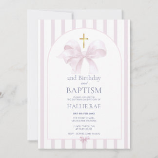 Taufe & 2. Geburtstagseinladung, rosa Bow-Design Einladung