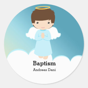 Taufe Angel Boy Runder Aufkleber