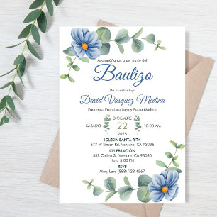 Taufe Aquarell Grüne Blätter und Blume Blumen Einladung