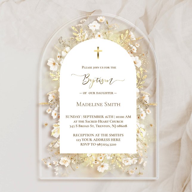 Taufe Aquarellblumen, gelb Acryleinladungen (Von Creator hochgeladen)