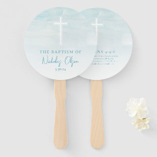 Taufe Aquarellfarben Pastellblauer Handfans Fächer