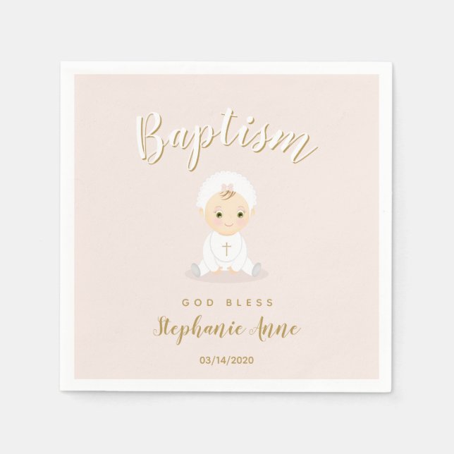 Taufe Baby Girl mit Bonnet Serviette (Vorderseite)