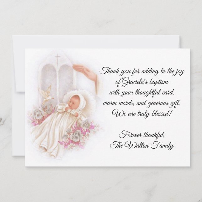 Taufe Baby Girl Pink Blume Vielen Dank Dankeskarte (Vorderseite)