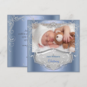 Taufe Baby Junge Blau Silber Kreuz Einladung