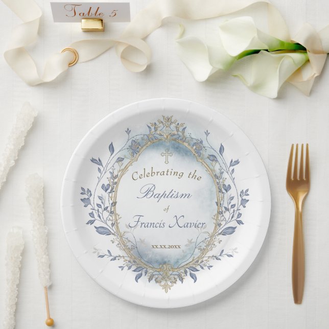 Taufe Baby Junge  Pappteller (Hochzeit)