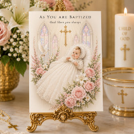 Taufe Baby Mädchen Kreuz Floral Taufkleid Karte