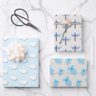 Taufe Blau Baby Wolke Kreuz Geschenkpapier Set