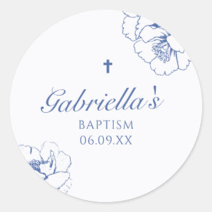 Taufe Blau Floral Botanisch Runder Aufkleber