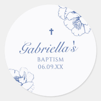 Taufe Blau Floral Botanisch Runder Aufkleber