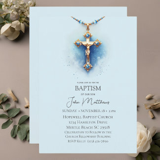 Taufe Blaue religiöse Kreuzjungen Einladung