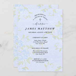 Taufe-blaue Rosen-mit Blumenchristliches Einladung