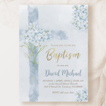 Taufe blaue Wasserfarbe Hortensien Blumen Kreuz