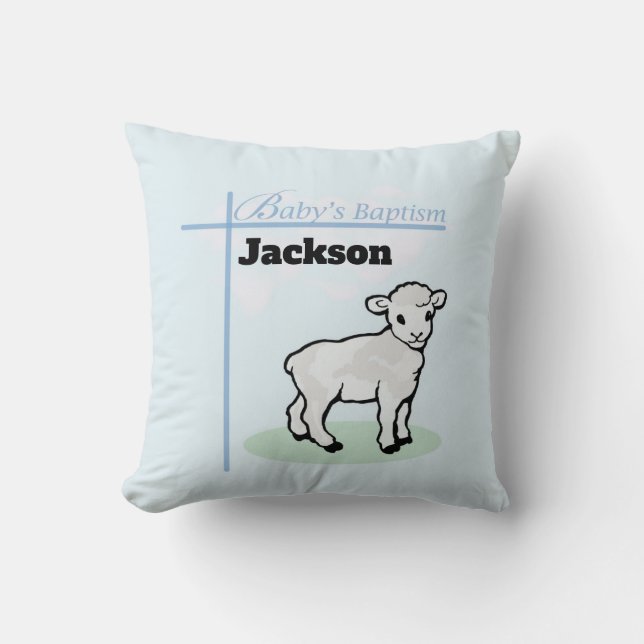 Taufe Blauer Junge Lamm, anpassbar Kissen (Vorderseite)
