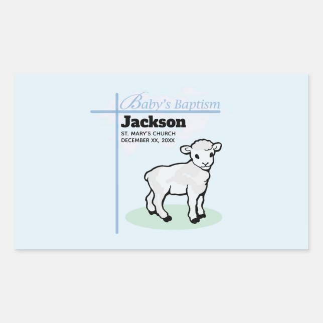 Taufe Blauer Junge Lamm, anpassbar Rechteckiger Aufkleber (Vorderseite)