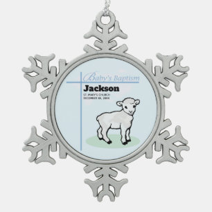 Taufe Blauer Junge Lamm, anpassbar Schneeflocken Zinn-Ornament