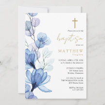 Taufe blauer, transparenter floraler Monogramm