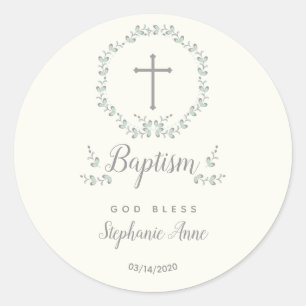 Taufe Blauer und Grüner Leaf Kranz Runder Aufkleber