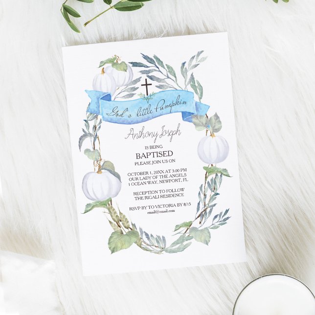 Taufe Blauer und Weiße Pumpkins Boy Fall Einladung (Von Creator hochgeladen)