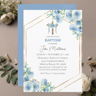 Taufe Blaufloralblümchen Einladung