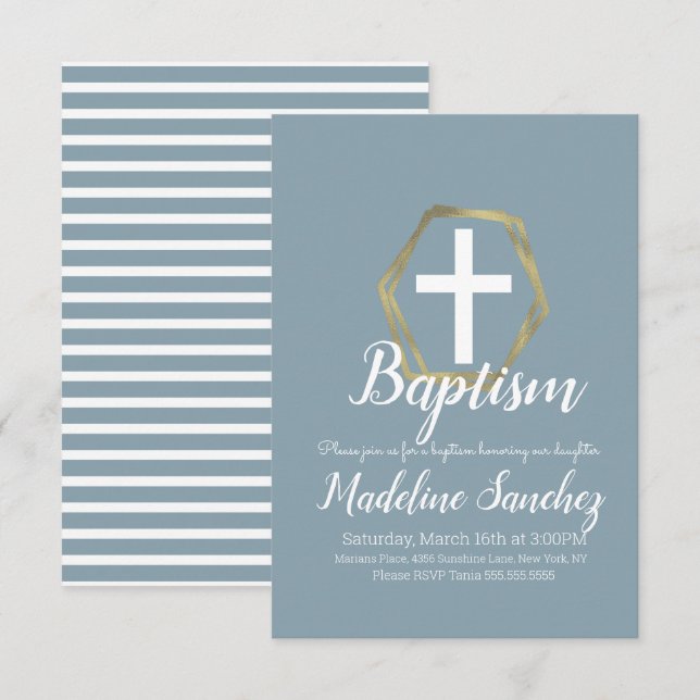 Taufe Blue Gold Dedication Christening Einladung (Vorne/Hinten)