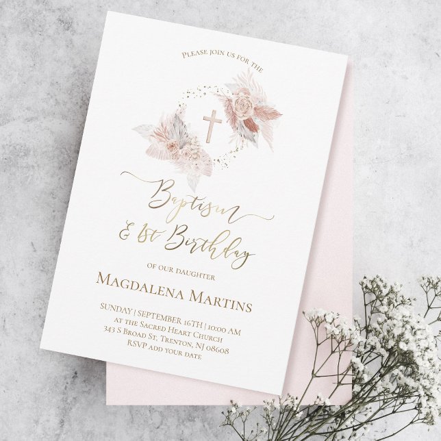 Taufe & Blume zum 1. Geburtstag Einladung (Von Creator hochgeladen)