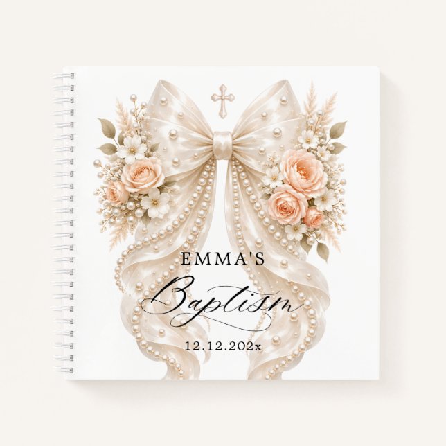 Taufe Blumen Perlen Bogen Notizbuch (Vorderseite)